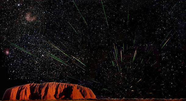 Uluru, a sacred place in the Earth, at night 
  during the Leonid meteor shower.